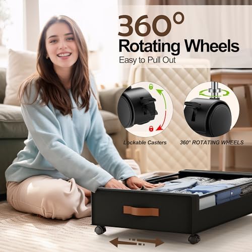 LAMU Under Bed Storage with Wheels, 4Pack Underbed Storage Containers,Black - Image 4