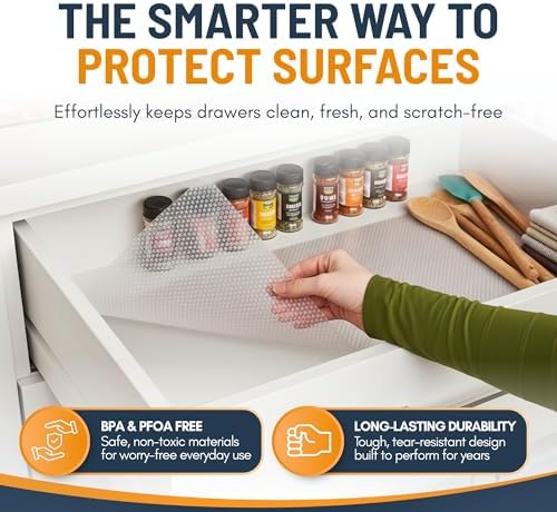 Shelf Liner Drawer Liner for Kitchen Cabinets Non-Adhesive by Linda’s Essentials (17.7 x 120 Inches) - Non-Slip Easy Clean Kitchen Cabinet and Cupboard Protector, Waterproof Mat, Clear Roll - Image 2