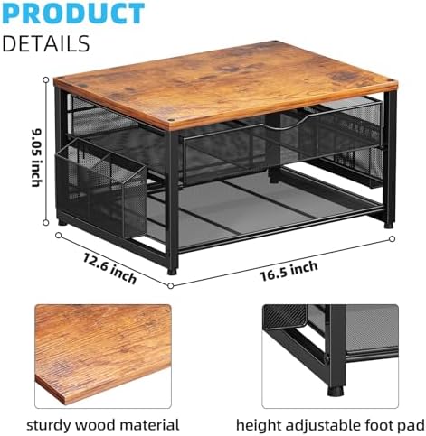 Marbrasse Wood Printer Stand for Desk, 2-Tier Desktop Printer Table for Home Office, Printer Stand with Storage Drawer 2 Pen Holders, Multi-Purpose Desk Organizer for Fax Machine Scanner(Wood Brown) - Image 5