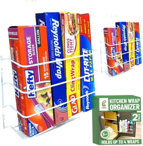 Evelots Kitchen Wrap & Food Bag Organizer Wall/Cabinet Mount, 2-Pack, White by Evelots