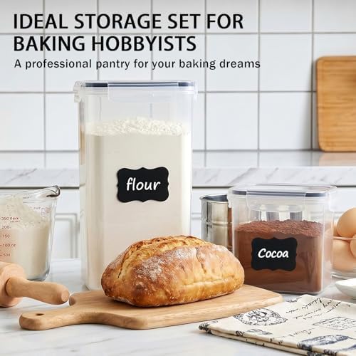 7 PCS Airtight Food Storage Containers with Lids, Plastic Kitchen and Organization Canisters for Cereal, Dry Food, Flour and Sugar, BPA-Free, PVC-Free, Includes Labels & Marker - Image 4