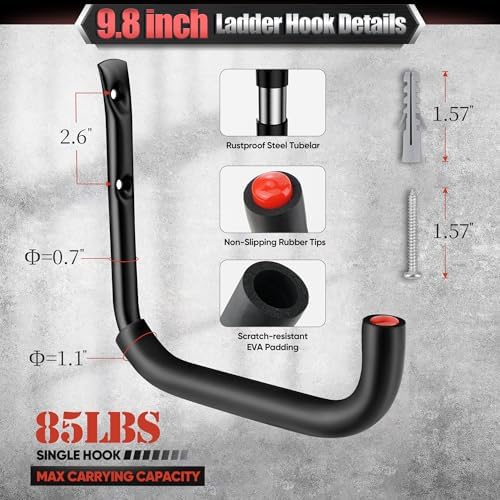Nacial 20 Pack Heavy Duty Garage Hooks, 9.8" & 3.5" Wall Hooks with EVA Pad - Image 3