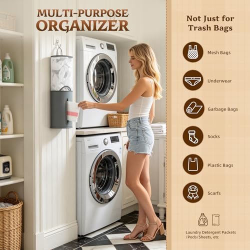 HOUSE AGAIN Bag Saver-Extra Large Plastic Bag Holder Dispenser, Organizer for Grocery Trash Roll,Oxford Machine Washable-Daily Storage Solution for Kitchen/Bathroom/Laundry (Deep Grey-1 Pc) - Image 5