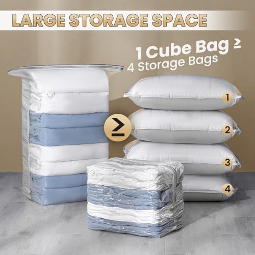 TAILI 8 Pack Cube Vacuum Storage Bags, Combo(3 Jumbo+5 Medium), Cream - Image 4