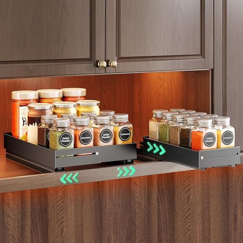 SNTD Pull Out Spice Rack Organizer for Inside Cabinets, Expandable, 2 Pack by SNTD