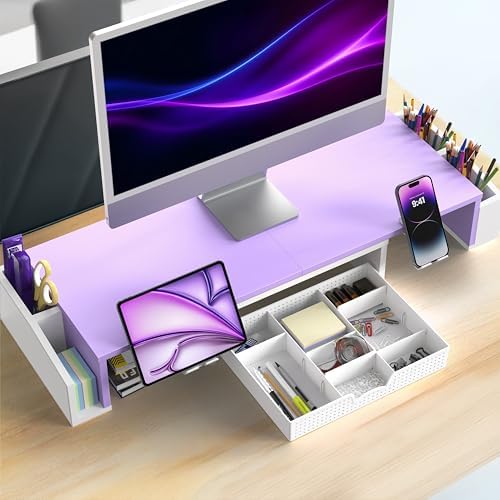 Simple Houseware Desk Dual Monitor Stand Riser with Drawer, Purple - Image 7
