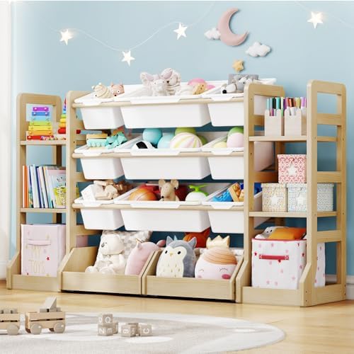Toy Storage Organizer with 6 Bookshelf, 9 Bins and 2 Drawers by HOMETUK