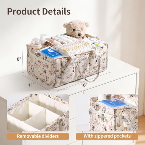 Colorful Cute Cartoon Animal Prints Baby Diaper Caddy Organizer, Large Storage Basket for Newborn Essentials Baby Shower Gifts - Image 3