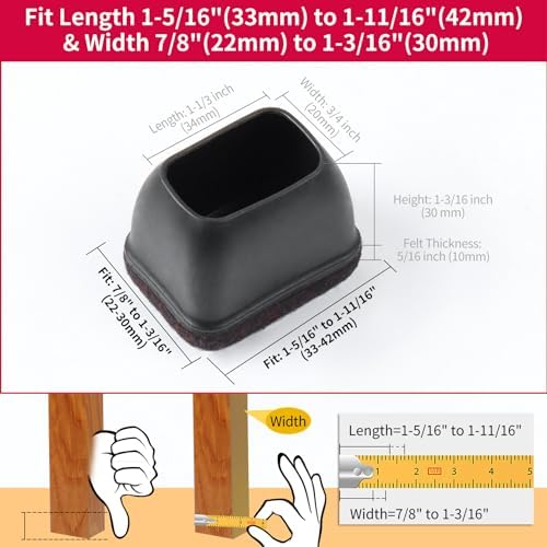 24PCS Rectangle Felt Chair Leg Floor Protectors for Hardwood Floors, Black - Image 4