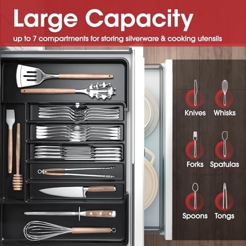 Aujen Silverware Drawer Organizer, Adjustable Utensil Cutlery Tray - Image 3