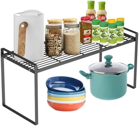 Cabinet Shelf, 20" Kitchen Counter Shelf, Metal Wire Stackable Cupboard Spice Rack, Space Saving Countertop Orgainzer and Storage Rack Shelves for Kitchen Pantry Bathroom by DearyHome