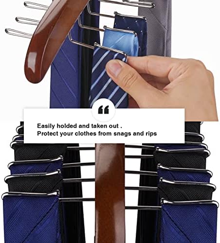 Tie Rack 2Pcs Tie Racks for Men Closet 24 Hooks, Wooden Tie Organizer with Upgraded 360°Rotating, Scarves Accessories Closet Organizer for Bras,Tank Tops,Camisoles etc.Walnut… - Image 3