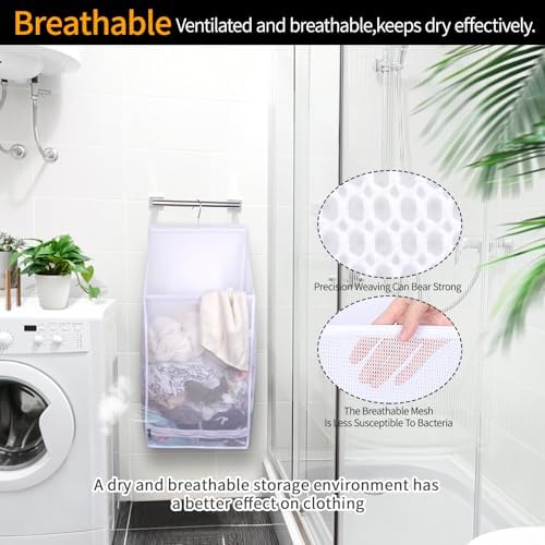 Hanging Collapsible Breathable Mesh laundry bags,Fast Drying Portable Space Saving Laundry Hamper for dorm,Rv Laundry Hamper Storage (White) - Image 6