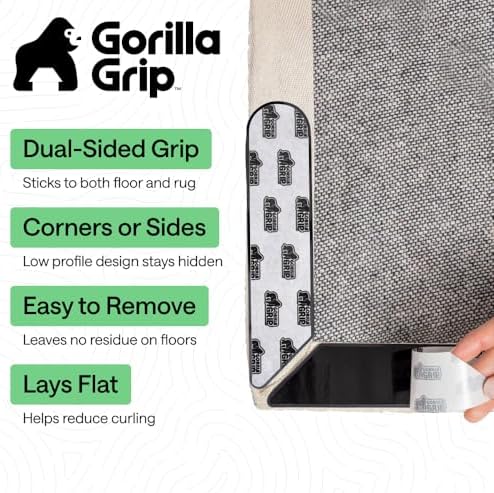 GORILLA GRIP® Extra Long Rug Grippers for Hardwood Floor, 8 Pack Black - Image 2