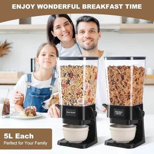 Cereal Dispenser Countertop with Cereal Bowls,16 Labels & Pen, Cereal Containers Storage, Candy Dispenser, Dry Food Dispenser For Pantry - Not Easy to Crush Food (Black, 2 Pack) - Image 2
