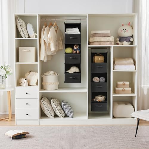 MAX Houser 6 Tier Foldable Hanging Closet Organizer with Hooks, Black-D3 - Image 4