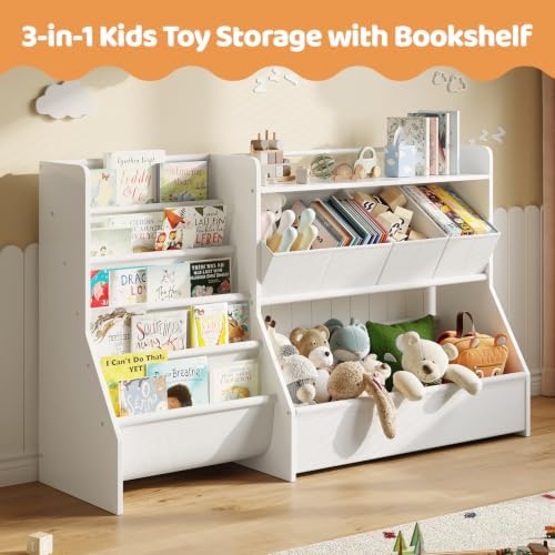 FOUCSSOMEI Kids Toy Storage Organizer with Bookshelf for Playroom Nursery - Image 4