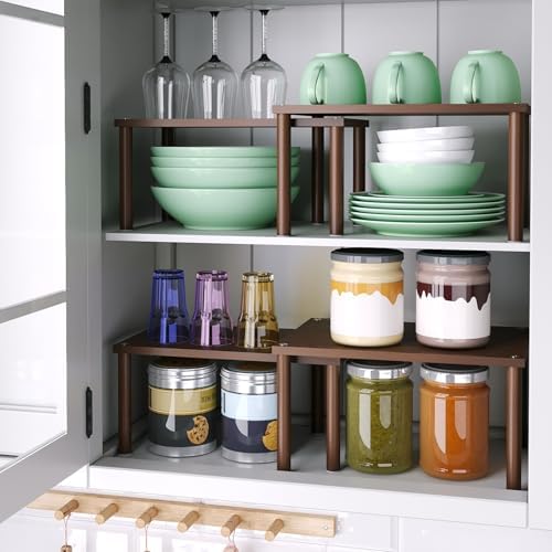 VERTORGAN 2 Pack Cabinet Organizer Shelf,Bamboo Countertop(Medium,Brown) - Image 2