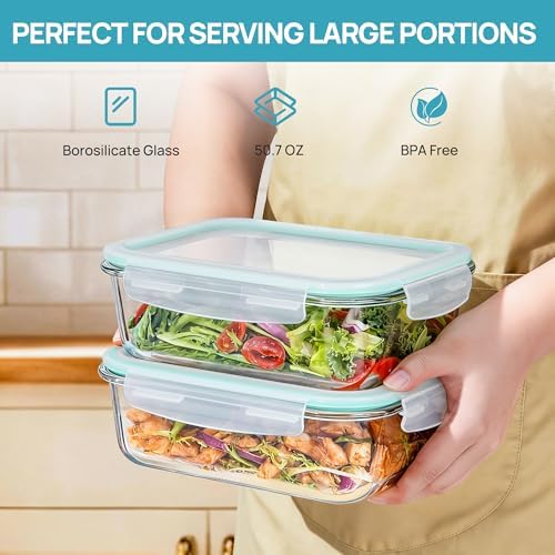 Vtopmart 2Pack 1500ml/50.7oz Large Glass Storage Containers With Lids, Green - Image 3
