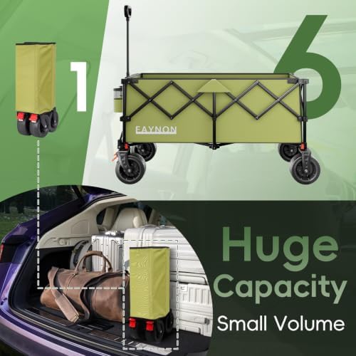 46" L Collapsible Foldable Extended Wagon, 500LB Weight Capacity with 280L Heavy Duty Folding Cart,Utility Wagon with All-Terrain Beach Wheel & Drink Holders,Green - Image 4