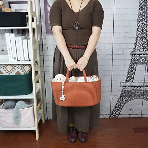 XUANGUO Large Cotton Rope Baby Diaper Caddy Organizer Basket Rust - Image 3
