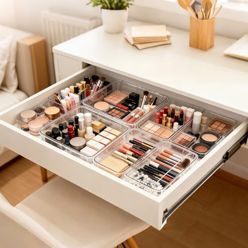 21 PCS Extendable Drawer Organizer Set Clear Stackable Vanity Storage Bins - Image 6