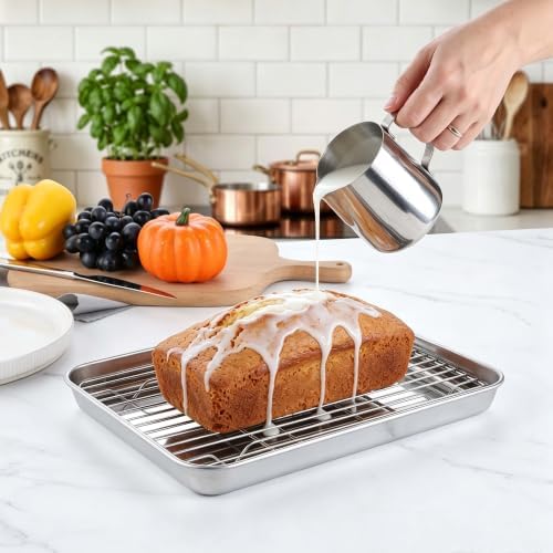 Homikit 10x8 Inch Small Stainless Steel Baking Sheet with Wire Cooling Rack - Image 4