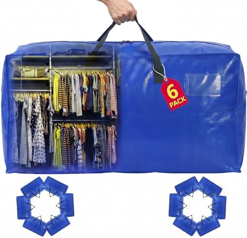 Moving Bags Heavy Duty,Extra Large Moving Bags for Travel/College Packing/Storage/Organization/Seasonal Clothes & Bedding Storage,Moving Supplies Bins,Compatible with Ikea Frakta Cart (Blue,6Pcs) by Unknown