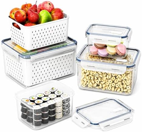 Fruit Storage Containers for Fridge with Removable Colander, Food Storage Containers with Lids, Dishwasher & Microwave Safe, Keep Berry Fruit Vegetable Meat Fresh Longer (Clear Body/Clear Lid) - Image 7