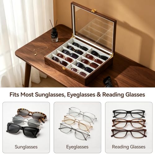 Black Walnut Sunglasses Organizer Box, 10 Slot Wood Eyeglass Case for Men - Image 6