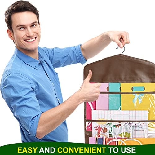 ProPik Hanging Double Sided Gift Bag Storage Organizer with Multiple Front and Back Pockets - Organize Your Gift Wrap, Tissue Paper, and Paper Bags 38 x 16 Inch PVC (Brown) - Image 5
