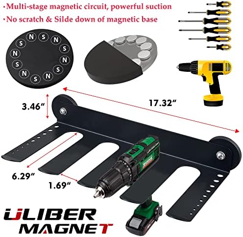 ULIBERMAGNET Magnetic Power Tool Organizer, Utility Storage Rack Shelf with Screwdriver Holder,Wall Mount Heavy Duty Cordless Drill Holder,Removable Tool Rack Suitable for Garage, Workshop - Image 3
