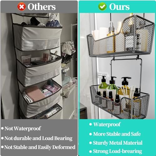 HapiRm Over The Door Organizer - Hanging Door Organizer with 4 Metal Large Capacity Baskets and Adjustable Coat Hook for Bathroom Bedroom Kitchen Pantry Closet Cabinet - Image 4