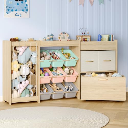 EXPERLAM 5-in-1 Toy Organizer, Plush Holder, 9 Multi-Color Bins, Toy Chest by EXPERLAM