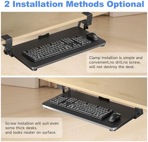 XINLEI Keyboard Tray Under Desk Large C-Clamp 25.6” (30” Including Clamps) x 11.8” Slide-Out Platform Computer Drawer Pull Out Keyboard & Mouse Tray Black DSF4 - Image 3