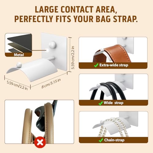 Wall Mounted Purse Organizer for Closet, Purse Hanger for Bedroom, White - Image 2