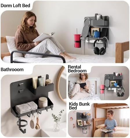 Bedside Shelf, Dorm Room Essentials Metal Floating Shelves (Black) - Image 6