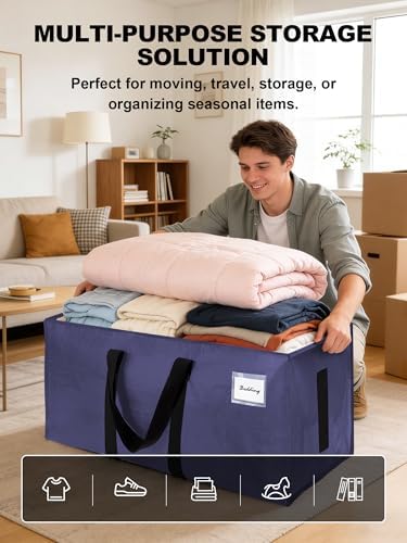 HOMESURE8 Pack 40 Gal Large Strong Moving Bags with Zippers & Carrying Handles - Water-Resistant - Heavy Duty Storage Tote for Space Saving, Fold Flat, Alternative to Moving Box (Blue) - Image 4