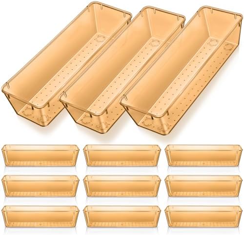 Maitys 12 Pcs Plastic Drawer Organizers, Storage Box, 9 x 3 x 2", Champagne by Maitys