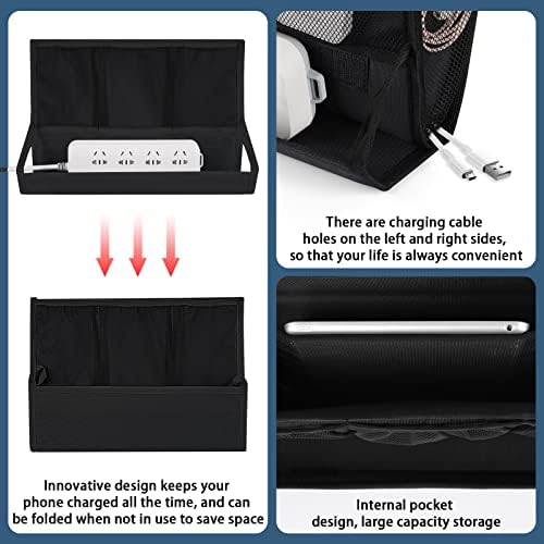 Bedside Caddy Organizer for Dorm Bed Rails with 7 Pockets, Black - Image 5