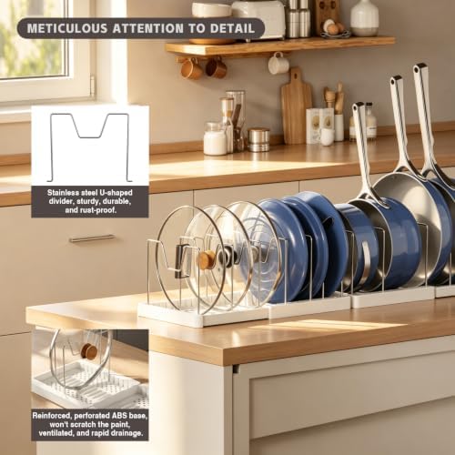 Magheo 2 Pack Expandable Food Storage Container Lid Organizers, 31.3" Pots and Pans Organizer Under Cabinet with 12 Adjustable Dividers Pot and Pan Lid Holders Rack Inside Cabinet(White) - Image 5