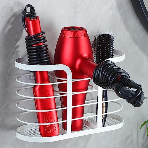 YIGII White Hair Dryer Holder - Adhesive Blow Dryer Holder/Hair Tool Organizer Bathroom Organizer Stick on Wall Mounted Multi-Functional Hair Dryer Rack for Wire Straightener, Shavers by YIGII