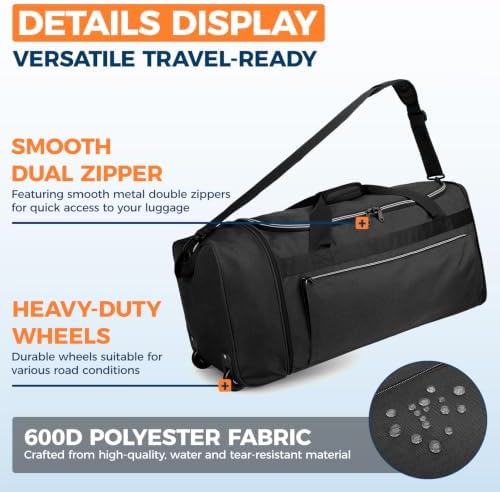 uarition 70L Foldable Rolling Duffle Bag with Wheels - Image 5