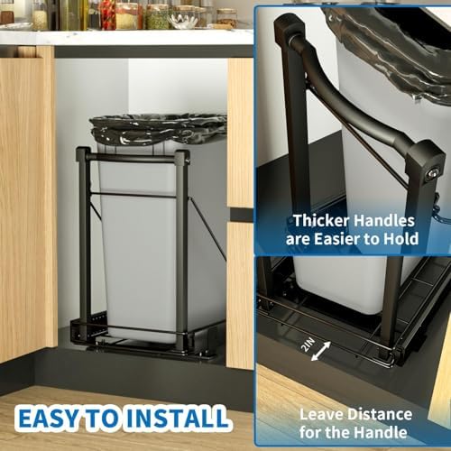 Pull Out Trash Can w/ Soft-Close for Cabinets, Under Sink No Drill Drawer - Image 4