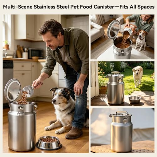 Newget 25 lb Stainless Steel Airtight Dog Food Storage Container with Scoop - Image 7