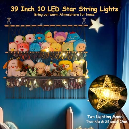 2 Tier Stuffed Animal Storage Shelf Net, 35x30'' Large Plushie Net Black - Image 4