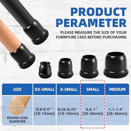 20PCS Black Small Chair Leg Floor Protectors for Hardwood Floor-Fit 0.8"-1" - Image 4