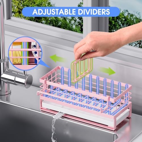 Metal Kitchen Sink Sponge Holder, Countertop Sink Caddy (Pink) - Image 5