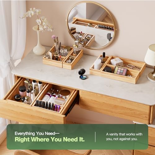 9-Pack Solid Wood Junk Drawer Organizer, Modular Desk Drawer Tray & Accessories with Non-Slip Pad, Multi-Use for Kitchen, Office, Bedroom Dresser, Utensil, Makeup, Stationery, Tea Bags & Coffee Pod - Image 7