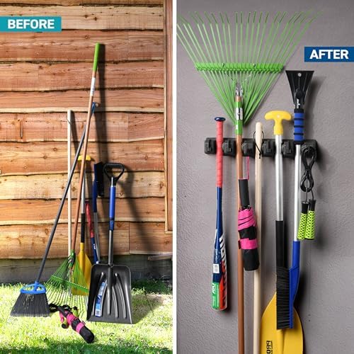 HOME IT Mop and Broom Holder Wall Mount Hanger, Heavy Duty, 5 Slots 4 Hooks - Image 3